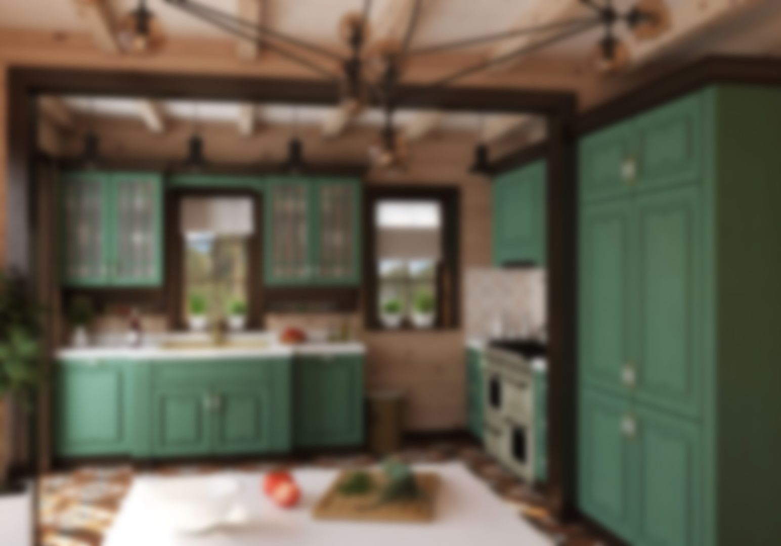 Зеленая Кухня С Деревом Дизайн